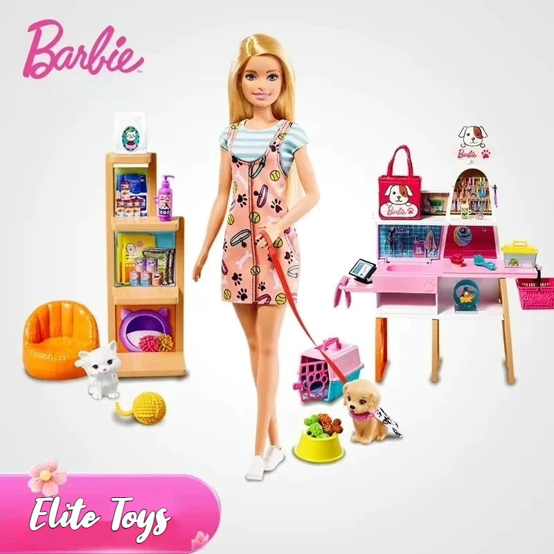 Barbie Doll Pet Store Set Fun Professional Experience Rich Accessories Fashion Matching DIY Girls Children Play Home Toy Gifts