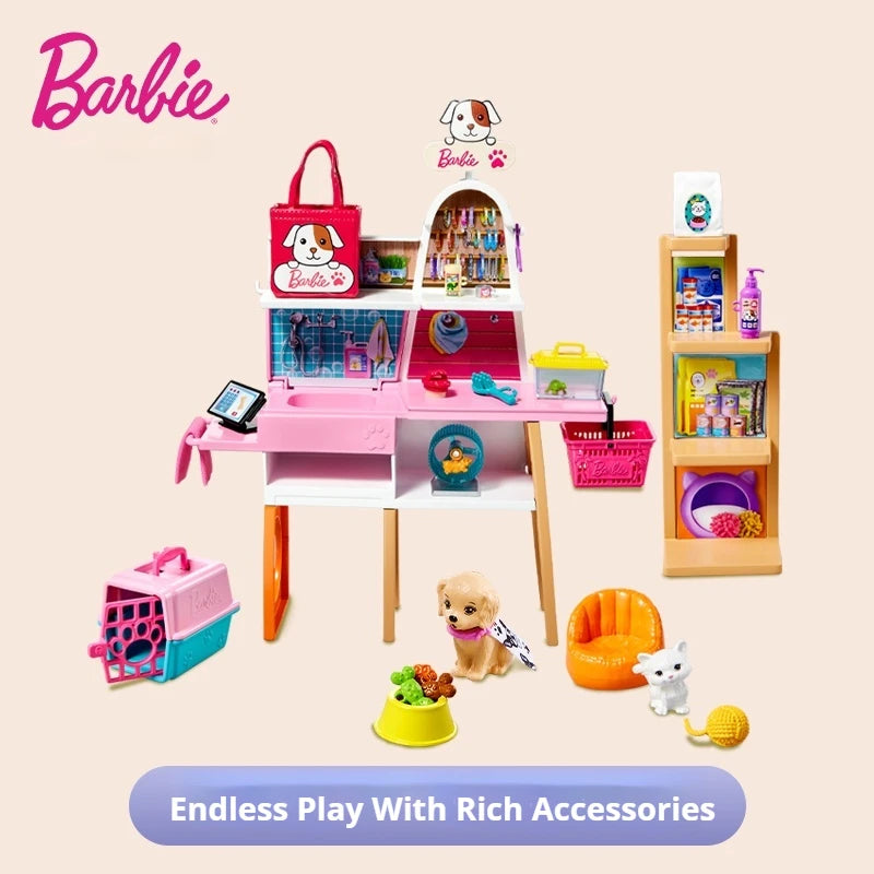 Barbie Doll Pet Store Set Fun Professional Experience Rich Accessories Fashion Matching DIY Girls Children Play Home Toy Gifts