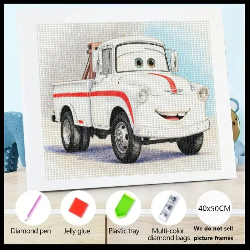 1PC Kids & Adults Cute Cartoon Smiling Tow Truck 5D Diamond Painting Kit, DIY Full Drill Vehicle Character Diamond Art, Crystal