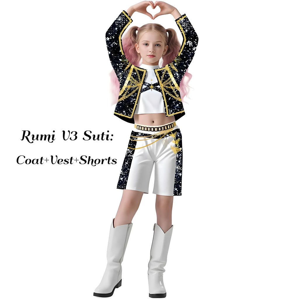 Anime Movie Kids Kpop Demon Hunter Cosplay Rumi Zoey Mira Cosplay Suit Clothes KPop Rumi Zoey Cosplay Costume 3D Print Costume