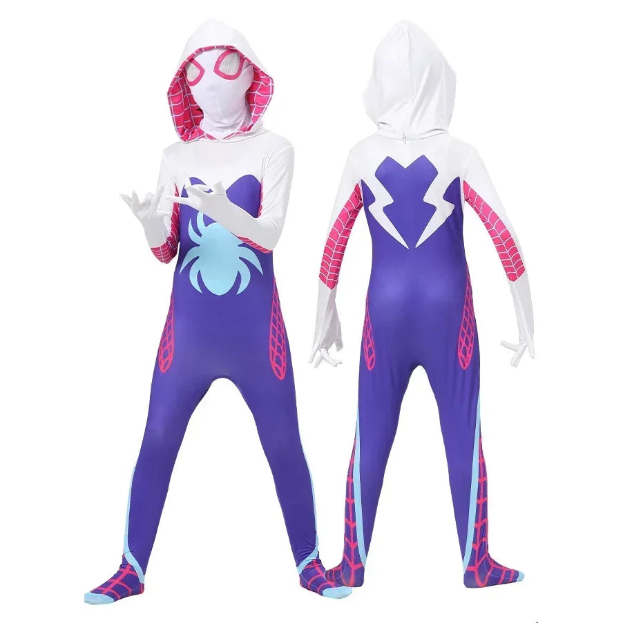Adult Kids Gwen Stacy Spider Costume Gwenstacy Cosplay Superhero Bodysuit Jumpsuit Women Girls Halloween Christmas Clothes Gift