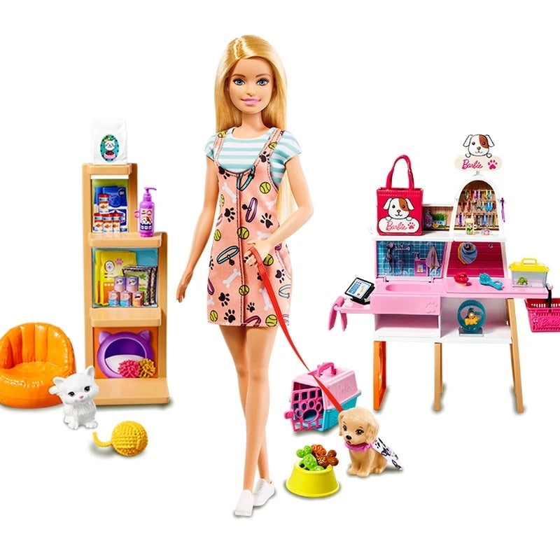 Barbie Doll Pet Store Set Fun Professional Experience Rich Accessories Fashion Matching DIY Girls Children Play Home Toy Gifts